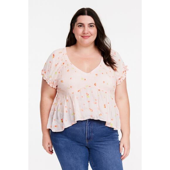 NWT BP Women’s Pink Floral Babydoll Shirred Crop Top Blouse Size 1X - Picture 7 of 9